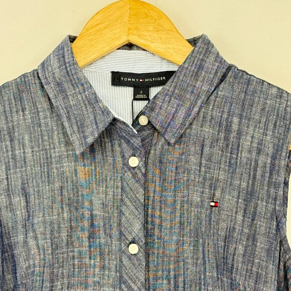 Tommy Hilfiger Shirt Dress Women 2 Blue Sleeveless Belted Preppy Coastal NEW